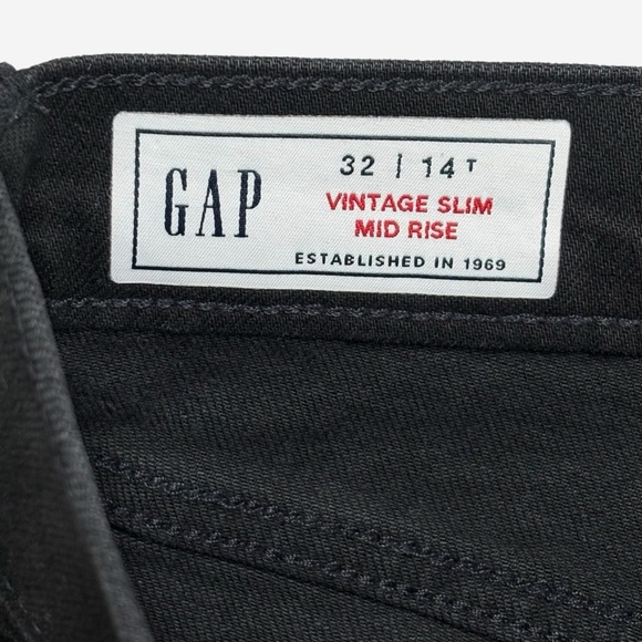 GAP Mid Rise Vintage Slim Stretch Jeans 32/14 Tall Black Rinse Raw Hem #795399 - Picture 12 of 15